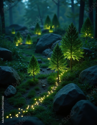 Technology and nature in harmony glowing green trees on the circuit computer technology cpu microchip digital processor
