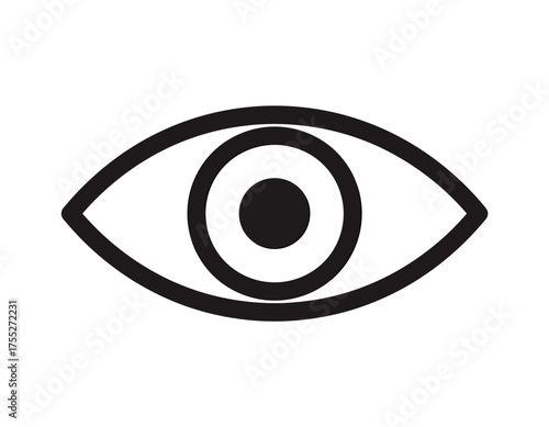 Minimalist black eye icon with concentric circles on white background