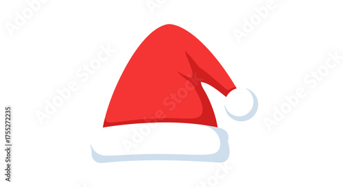 A festive red Santa hat with a white fluffy brim and pom-pom, perfect for Christmas celebrations and holiday cheer.