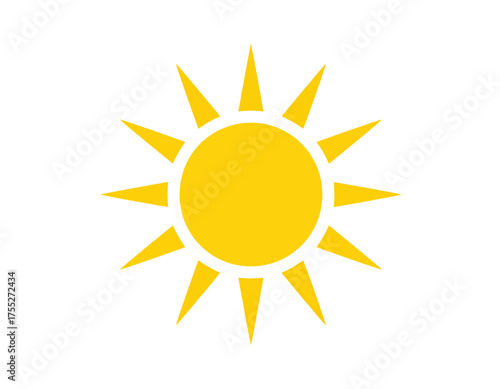 A graphic of a yellow sun with pointed rays on a white background, appearing bright and cheerful