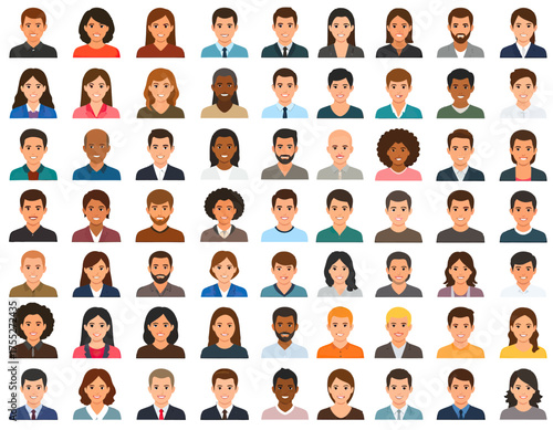 Diverse collection of animated avatars of various genders and ethnicities smiling