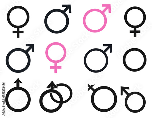 Collection of black and pink male and female gender symbols and more
