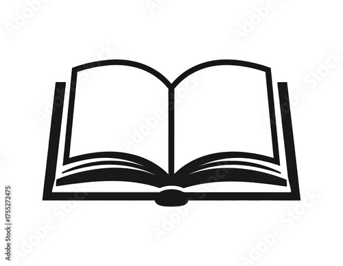 A simple, black and white graphic depicts an open book, showing the inner pages