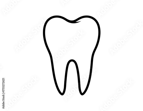 Bold outline illustration of a human tooth, black lines against white background, simple, anatomical depiction
