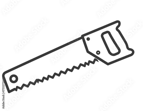 A hand-held saw is depicted in black outline. It's on a white background, showing the handle and blade