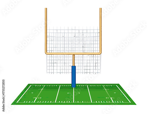 A stylized vector illustration depicting a football field with goalpost, the field and the goalpost are both centered
