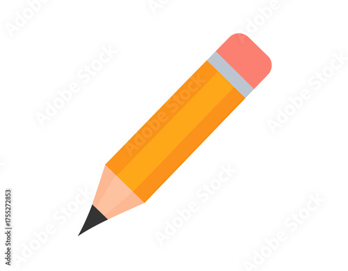 A simple, flat illustration of a sharpened yellow pencil with a pink eraser