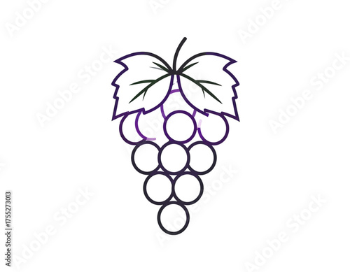 A simple vector graphic depicts a bunch of grapes with a leaf and stem against a plain white background