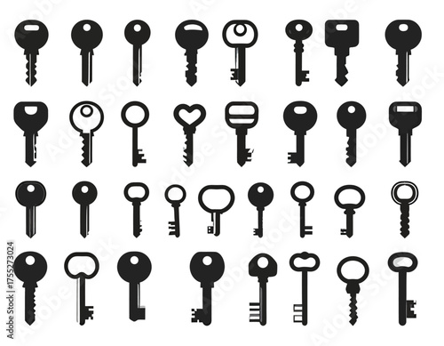 A grid of 49 black silhouette keys with various head and bit shapes