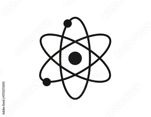 A graphic representation of an atom, with orbiting particles surrounding a central nucleus