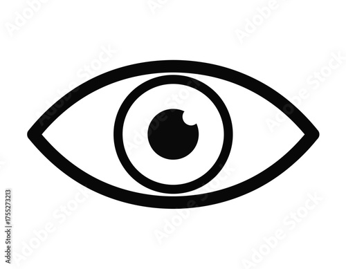 Black and white icon of an open eye, symbolizing vision and observation