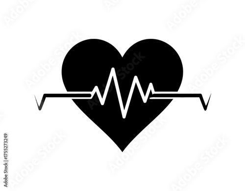 A black heart shape with a white electrocardiogram line, signifying life