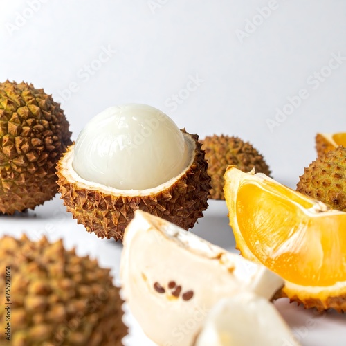 Wallpaper Mural Lychee and Orange - A Fresh Fruit Medley on White. Torontodigital.ca