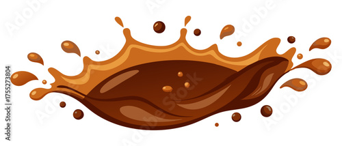 A delicious, dynamic splash of dark chocolate blending with light brown caramel or coffee liquid. Perfect for food, drink, dessert, confectionery, or sweet packaging designs.