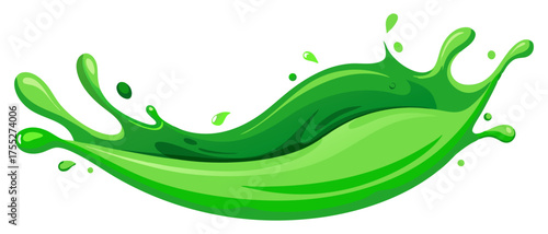 A vibrant, dynamic splash of green liquid creating a refreshing wave of varying hues. Perfect for designs needing energy, nature, health, eco-friendliness, or a clean, fresh feel.