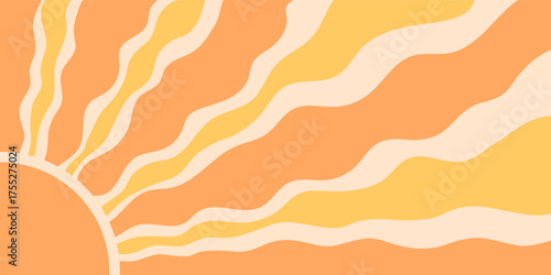 Groovy retro sun burst pattern background with orange and yellow burst in horizontal format. sun and ray design merges sunshine y2k in an abstract, vibrant style ideal for creative backgrounds or