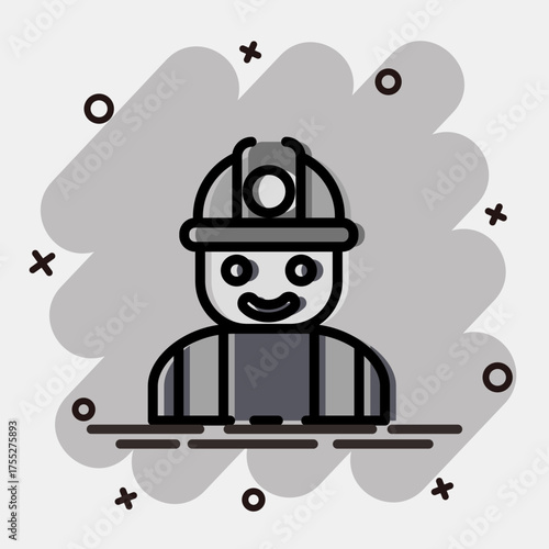 Icon miner. Gold mining elements. Icon in comic style.