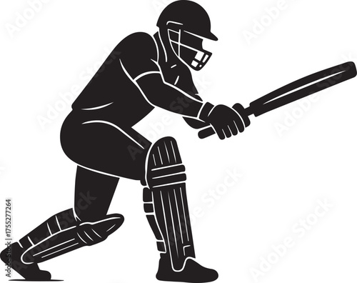 Cricket batsman defensive stance silhouette prepared to hit the ball during a game vector
