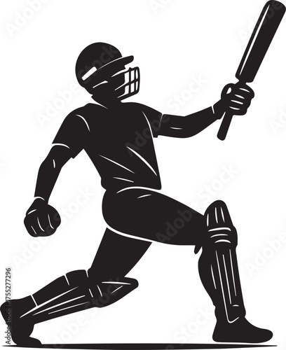 Dynamic cricket player action silhouette performing powerful shot with bat vector