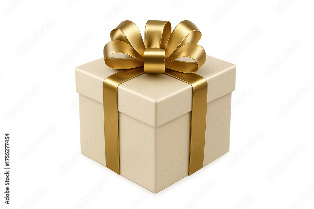Obraz premium Cream gift box with golden bow on transparent background