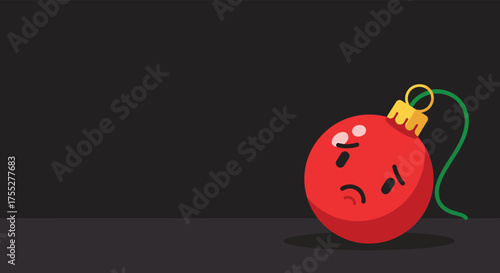 Sad christmas ornament sits alone on dark surface, conveying feelings of loneliness and holiday blues during festive season.