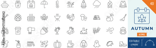 Autumn icon collection set. Editable stroke.