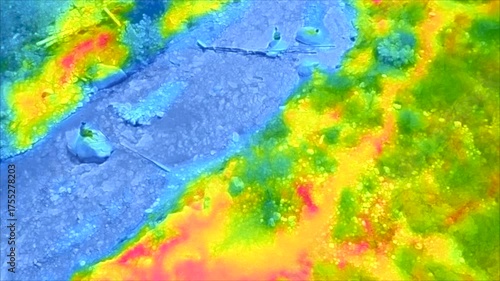 Training Video for Infrared SAR Search and Rescue and inspection looking at a mountain stream as seen with heat sensors.