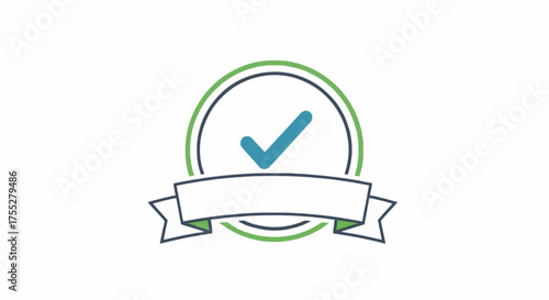 Vector seal of approval with ribbon and checkmark inside.