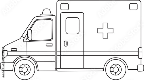 Simple hand drawn outline illustration of an ambulance medical emergency vehicle