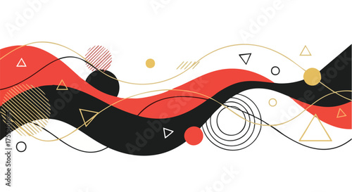 Black Friday Abstract Vector Background, Red Black Gold Geometric Wave Design for Modern Sale Banner and Promotion Illustration