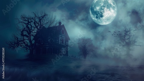 Halloween Haunted House Scene: Crafting Spooky, Immersive Atmospheres with Creepy Decor, Dim Lighting, and Themed Props – Featuring Ghostly Silhouettes, Cracked Walls, Hanging Cobwebs, and Eerie Sound
