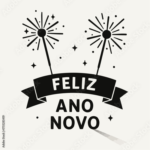 Happy New Year banner with sparklers