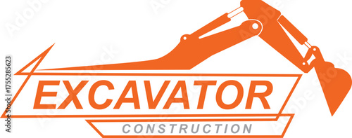 Heavy excavator logo design template, mining equipment transportation vehicle for construction, contractor logo vector illustration