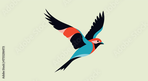 Colorful bird in flight with extended wings