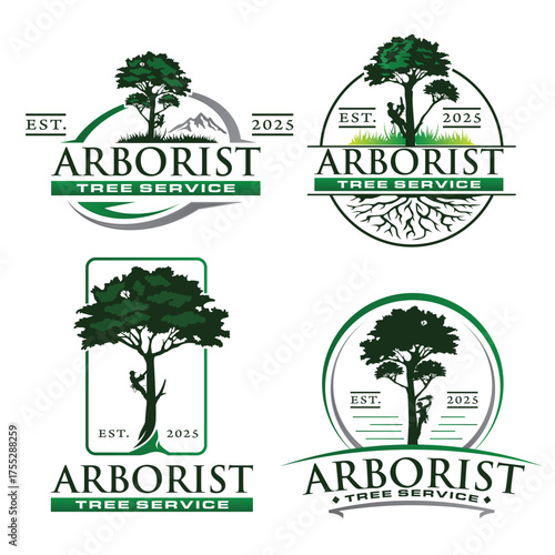 Arborist Tree tools logo. Tree Cutting logo bundle template.