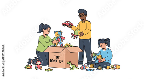 Family Donating Toys to Charity for Children in Need.