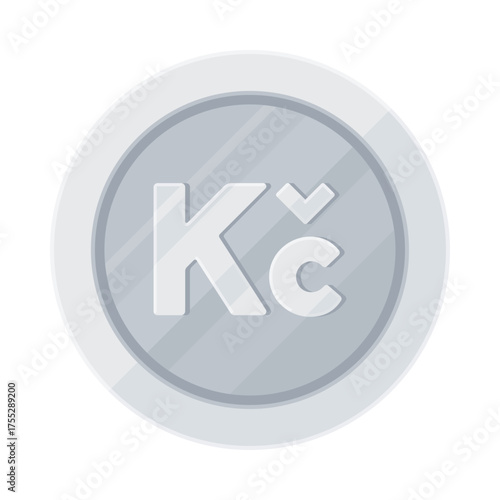 Silver coin with Czech koruna sign (Kč). Economy, finance, investment, profit, money, CZK currency concept. Flat vector illustration isolated on white background