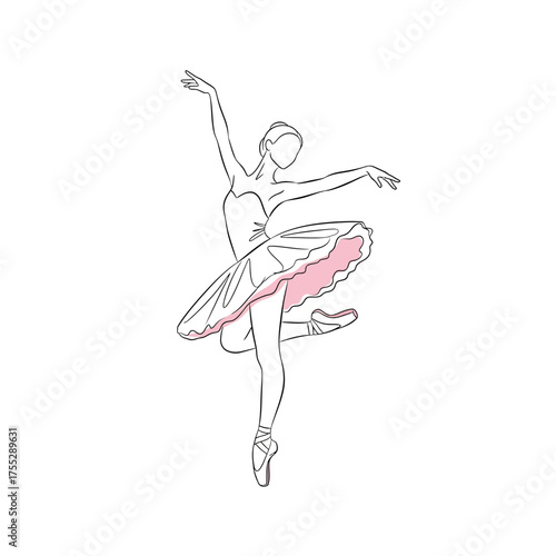Vector art of elegant ballerina in a classical pose, graceful dancer performing ballet, artistic illustration of a female performer in a tutu