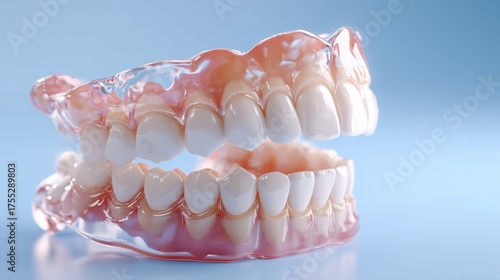 3D Dental Prosthesis Model on Blue Background