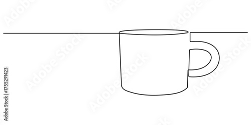 Single continuous line drawing of human hands hugging huge mug. Pour a few milliliters of coffee or tea into a mug, talk to your loved ones, then feel the warmth. One line design vector illustration