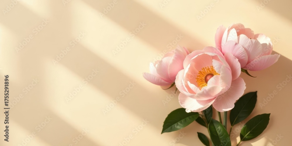 Fototapeta premium Delicate Pink Blooms Basking in Sunlight's Embrace on a Soft, Warm Background