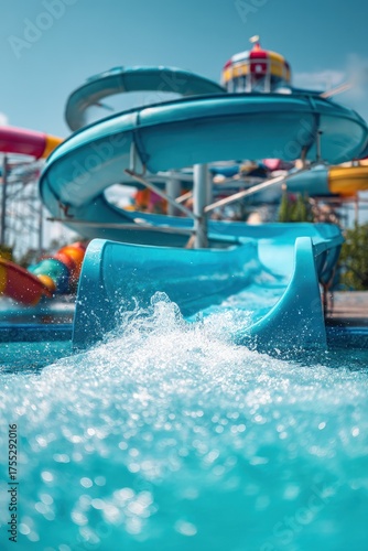 Waterpark water slide with water splashing
