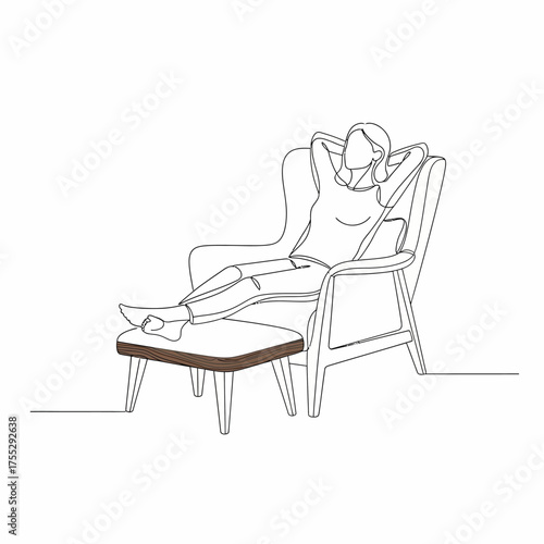Vector art of a person relaxes in a comfortable armchair with their feet up on an ottoman, enjoying a moment of leisure and tranquility