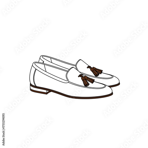 Vector art of clean line art illustration of a pair of tassel loafers, , showcasing classic footwear, mens fashion, elegance, and sophisticated style, perfect for style guides and retail