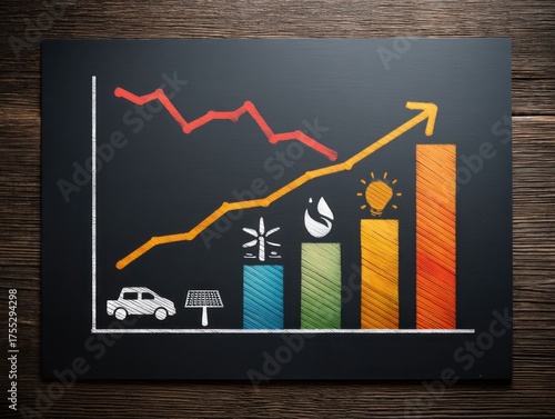 Energy efficiency graph on blackboard background