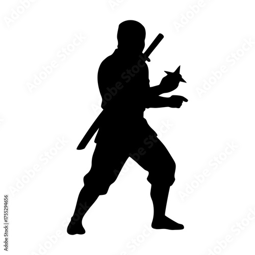 Dynamic Ninja Warrior Silhouettes with Swords