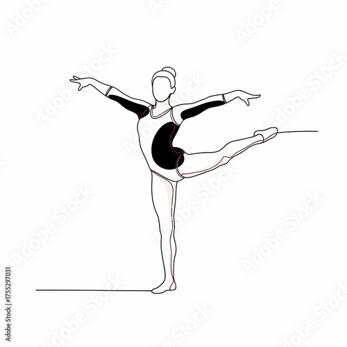 Vector art of a gymnast performing a graceful ballet pose with arms outstretched and one leg extended, showcasing balance, flexibility, and athletic artistry