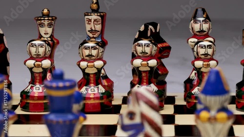 Russian Hand Painted Wooden Chessboard Close Up Right To Left