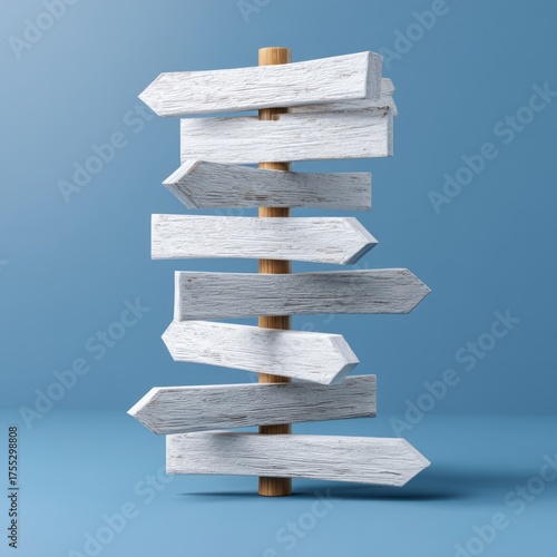 Wooden direction signs on a blue background