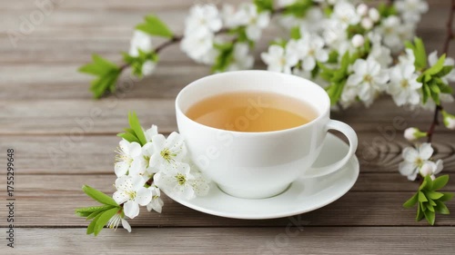 Heritage tea practice, featuring a cup of tea with blossoms.